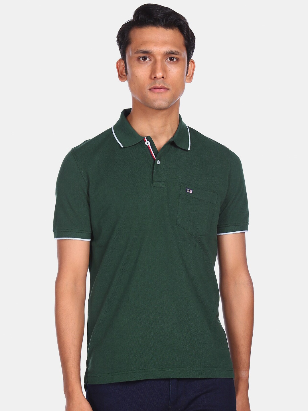 

Arrow Sport Men Green Polo Collar Pure Cotton T-shirt