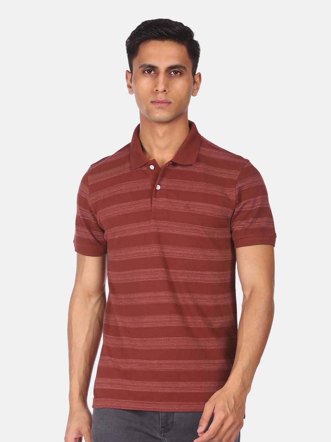 

Arrow Sport Men Red Striped Polo Collar T-shirt