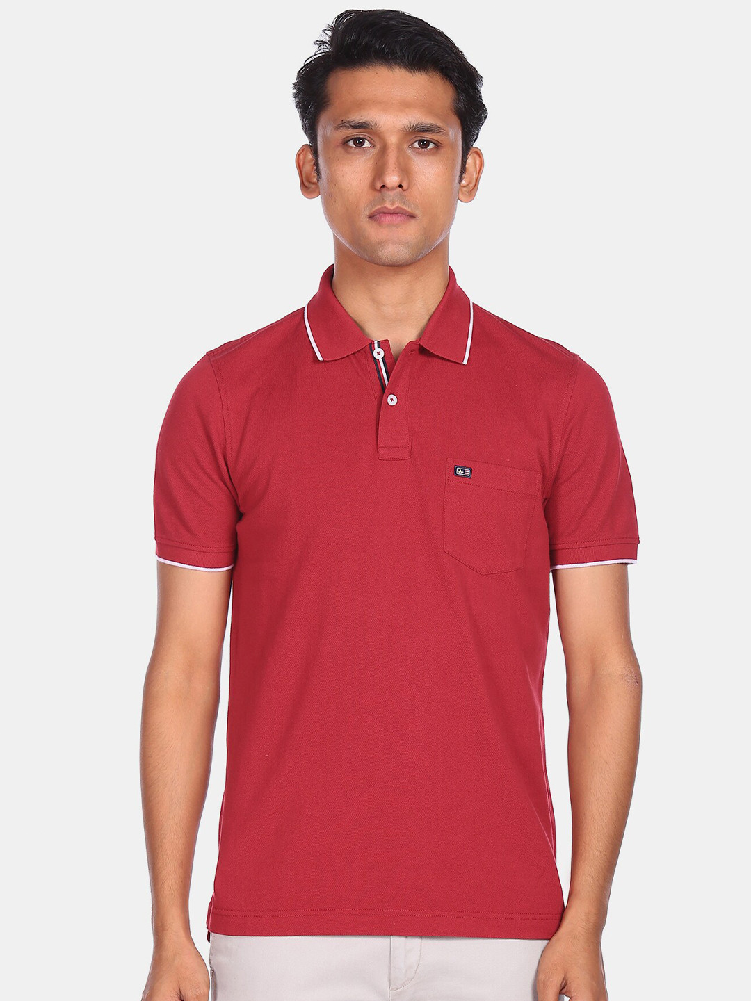 

Arrow Sport Men Red Polo Collar Pure Cotton T-shirt