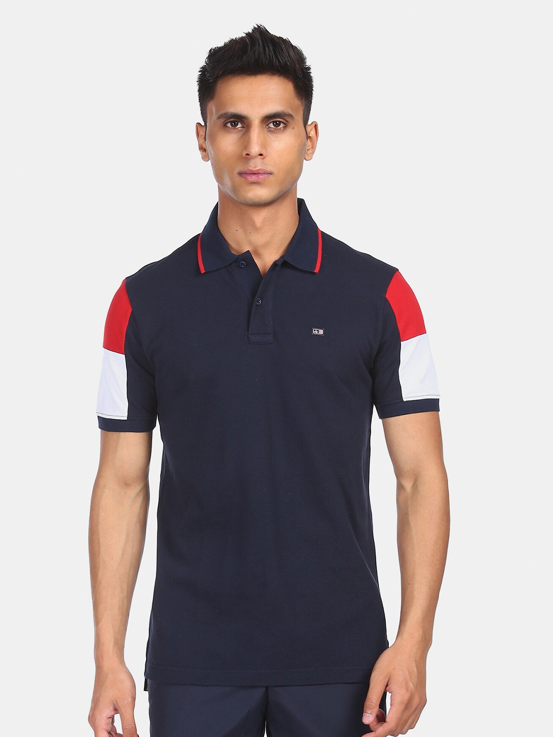 

Arrow Sport Men Navy Blue Polo Collar Pure Cotton T-shirt