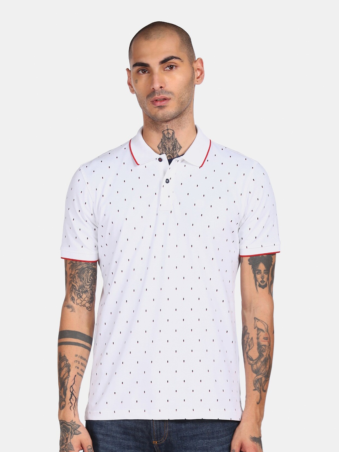 

Arrow Sport Men White Printed Polo Collar T-shirt