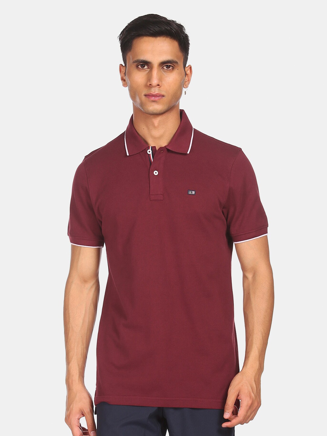 

Arrow Sport Men Red Polo Collar Pure Cotton T-shirt