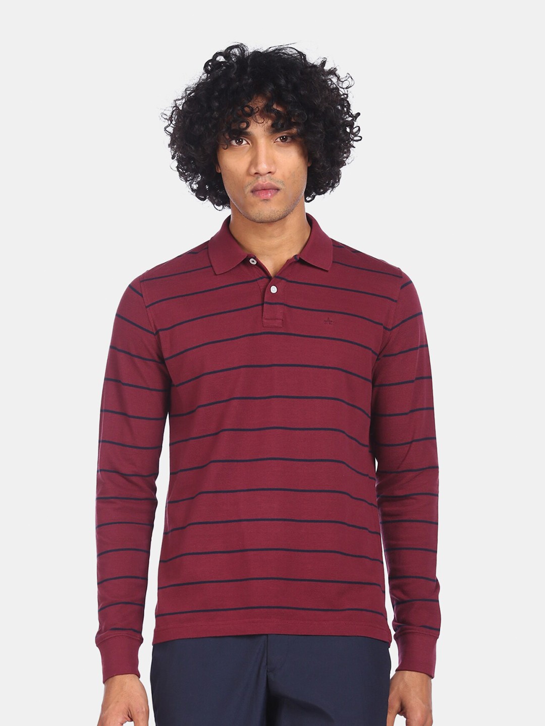 

Arrow Sport Men Red Striped Polo Collar Pure Cotton T-shirt