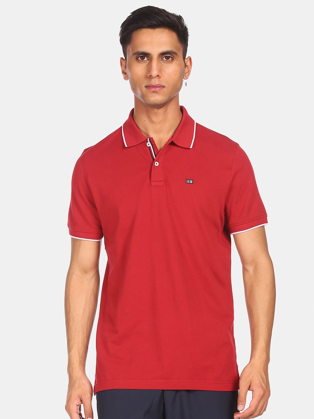 

Arrow Sport Men Red Polo Collar Pure Cotton T-shirt