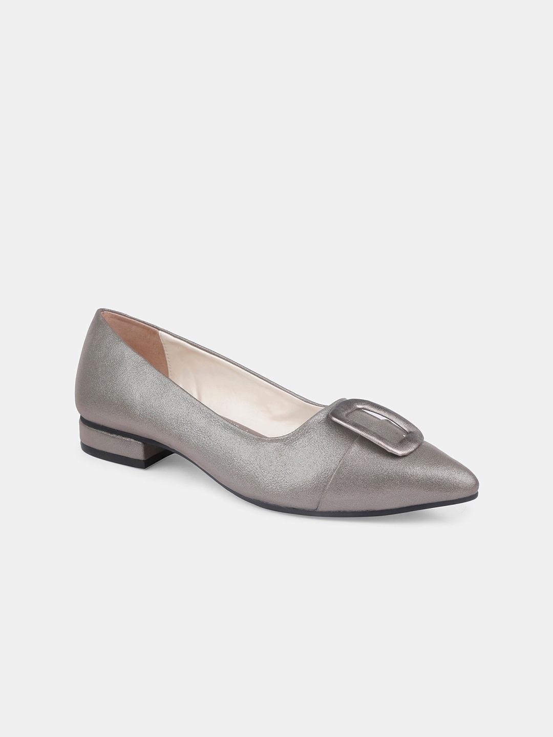 

AURELIA Women Grey Textured Ballerinas with Buckles