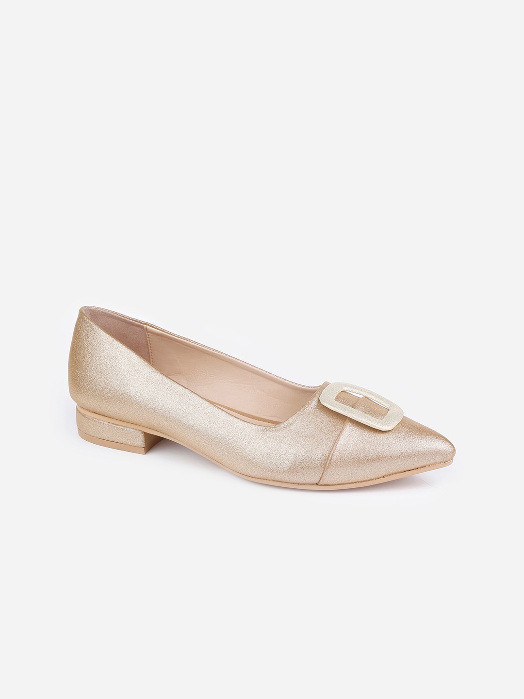 

AURELIA Women Gold-Toned Textured Leather Party Ballerinas with Buckles Flats