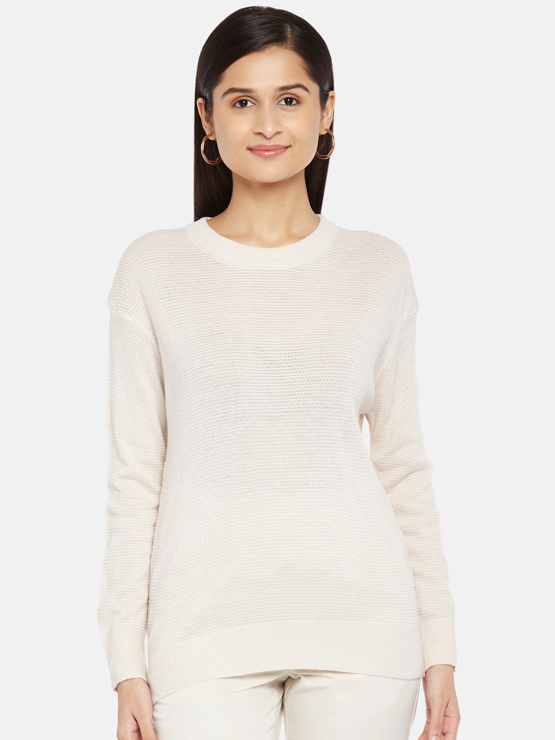 

Honey by Pantaloons Women Cream-Coloured Acrylic Pullover