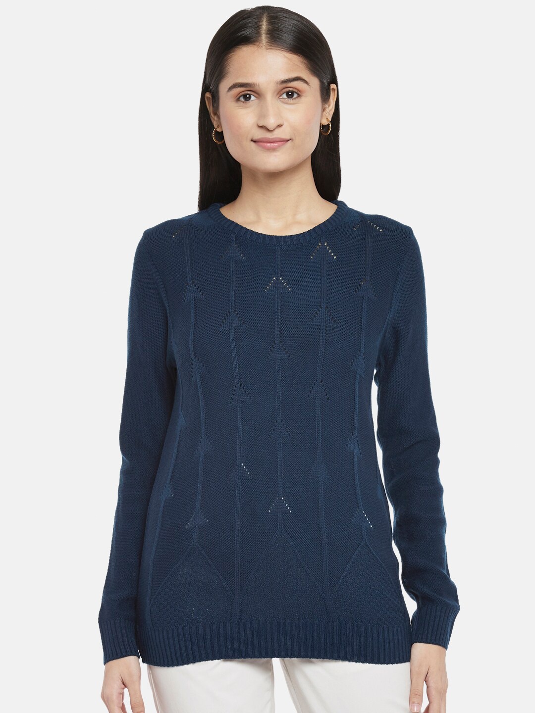 

Honey by Pantaloons Women Blue Open Knit Pullover