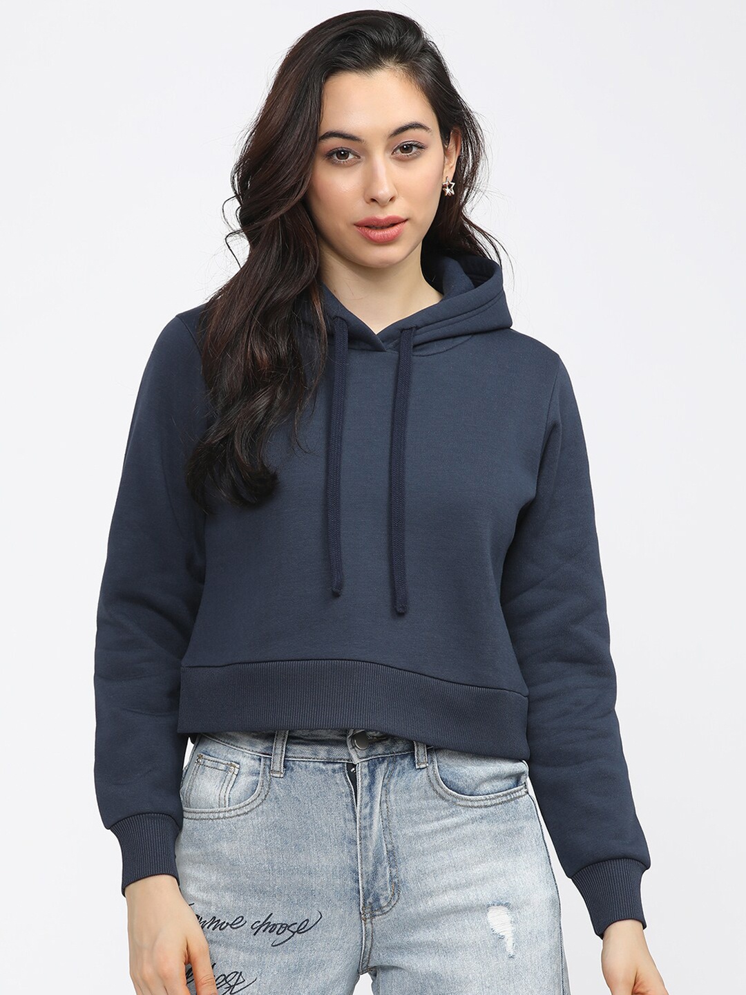 

Tokyo Talkies Women Navy Blue Hooded Sweatshirt