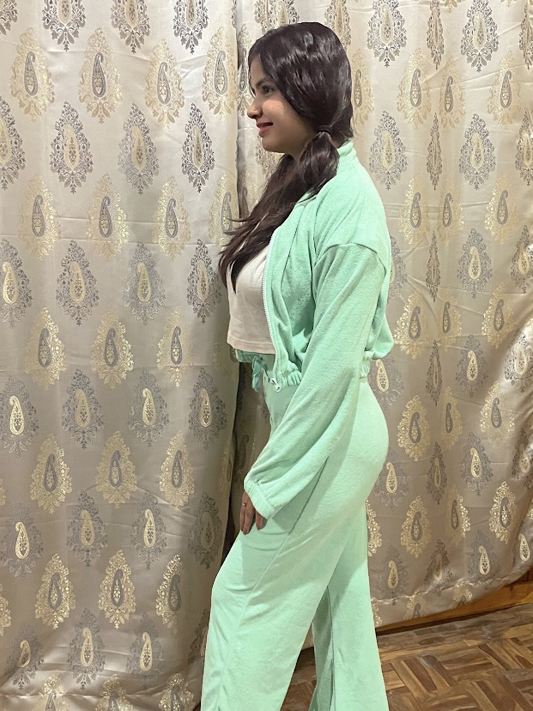 

Tokyo Talkies Women Mint Green Crop Bomber Jacket