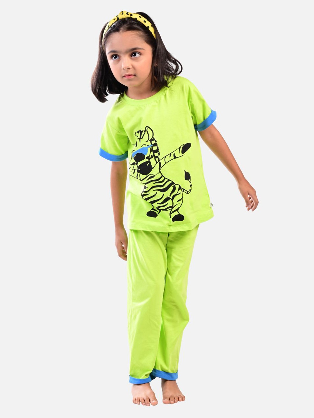 

You Got Plan B Kids Green & Blue Printed Pure Cotton Night suit