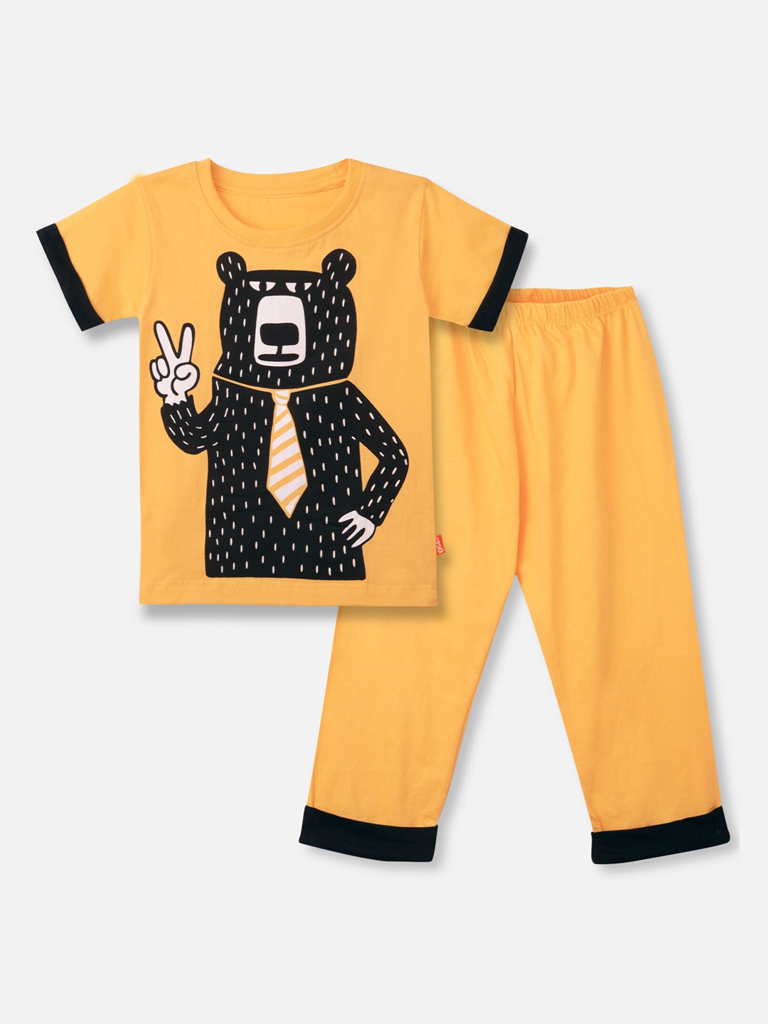 

You Got Plan B Kids Yellow & Black Pure Cotton Printed Night suit