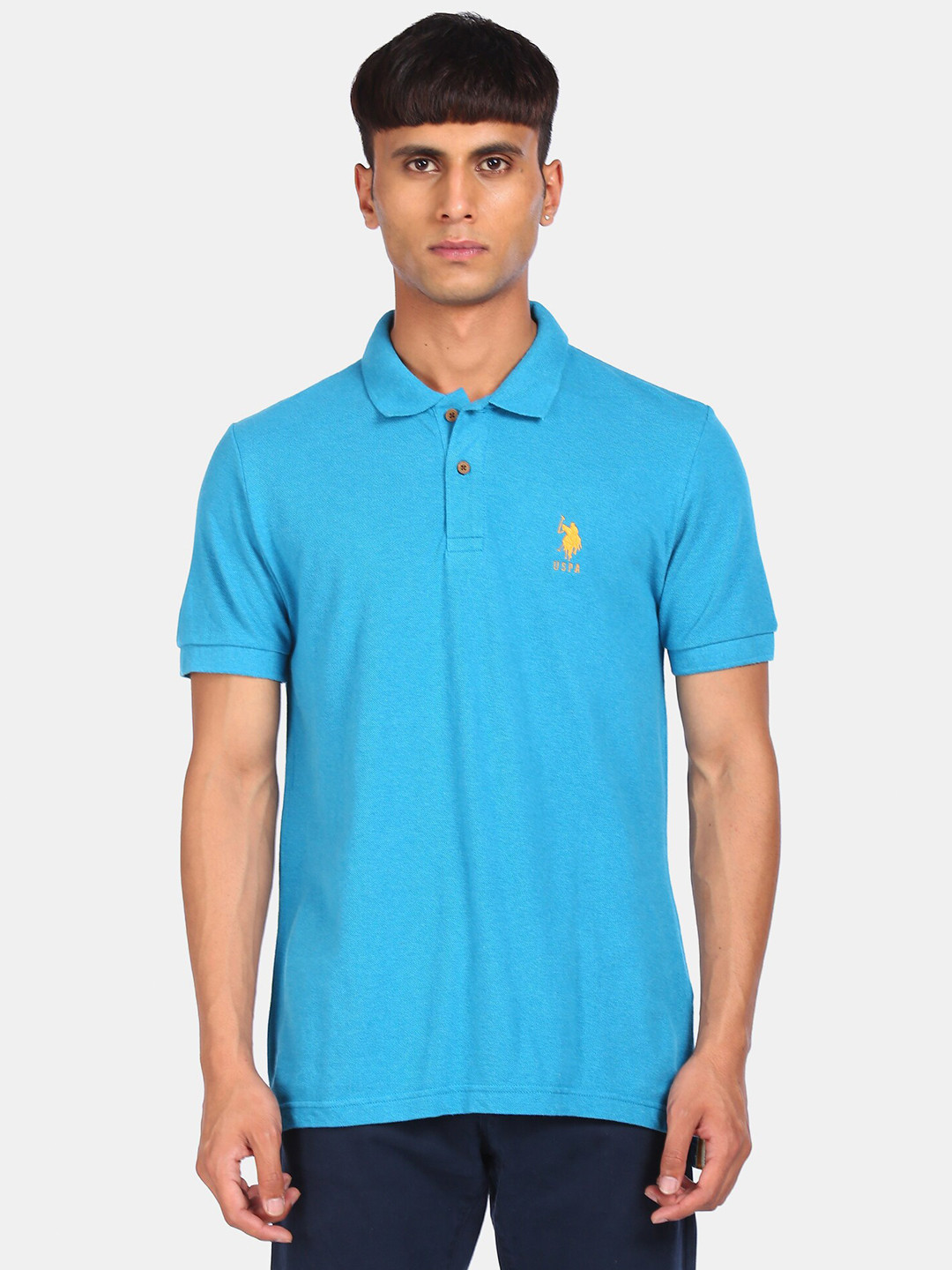 

U S Polo Assn Men Blue Polo Collar T-shirt