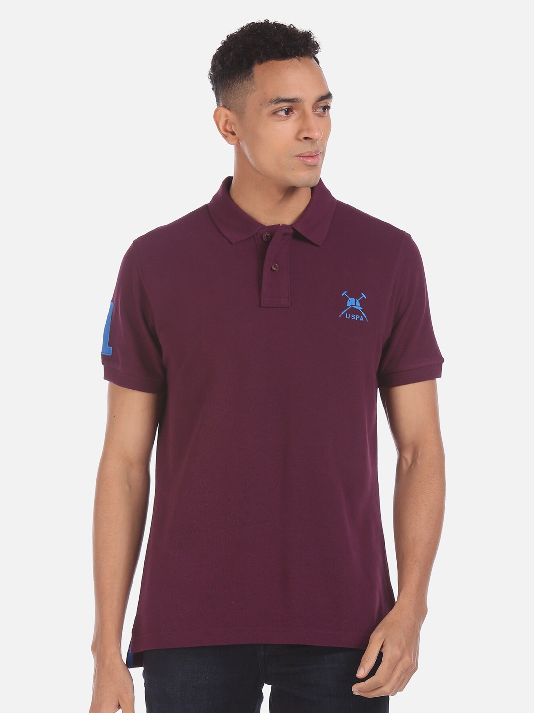 

U S Polo Assn Men Purple Polo Collar T-shirt