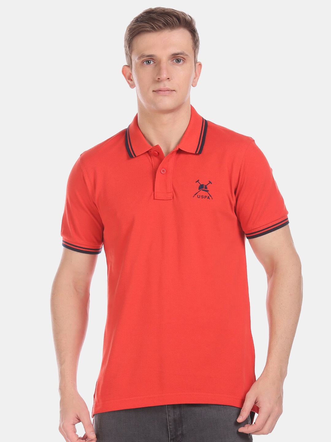 

U S Polo Assn Men Red Polo Collar T-shirt