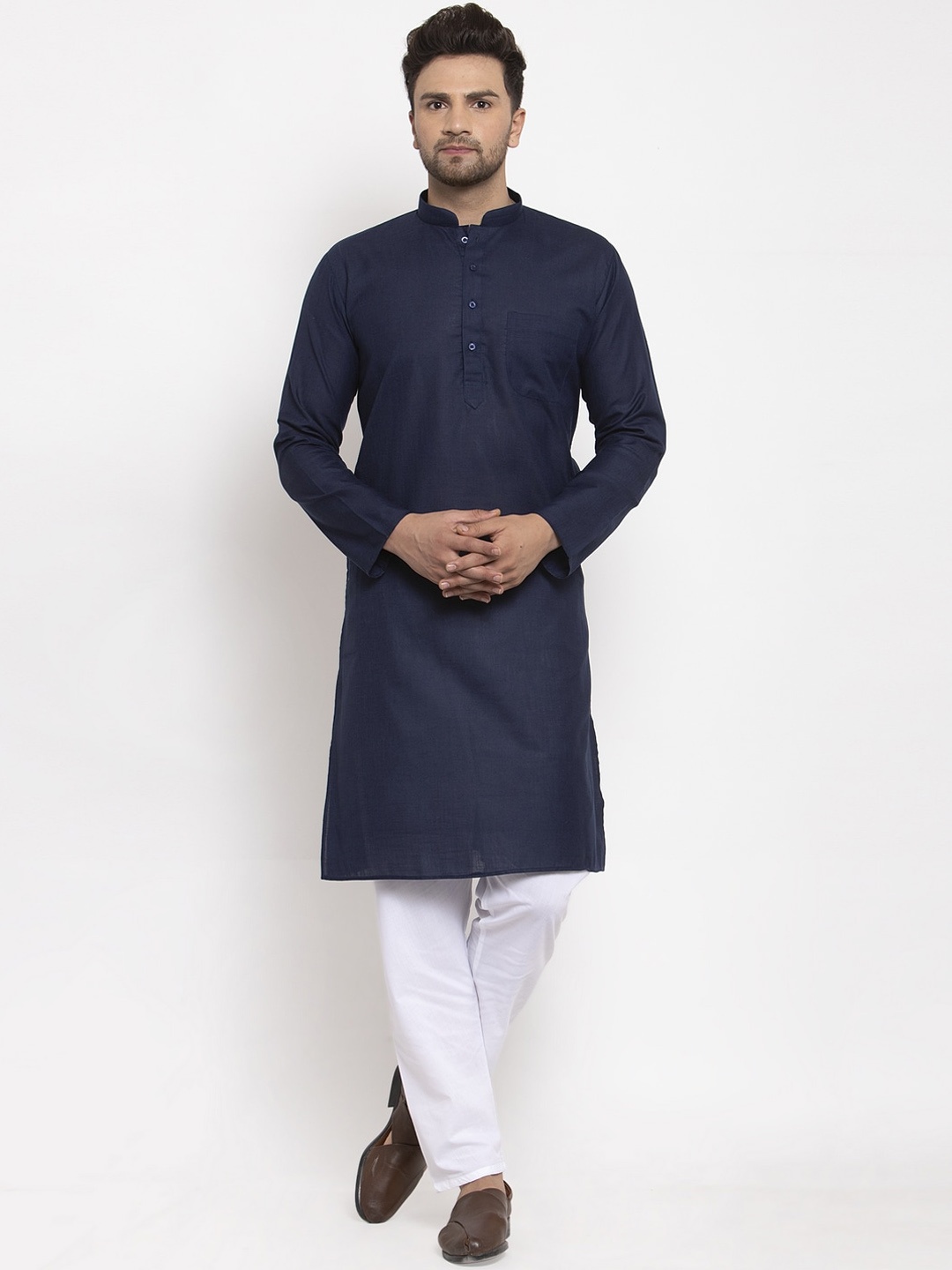 

GRACIT Men Navy Blue & White Regular Kurta with Pyjamas