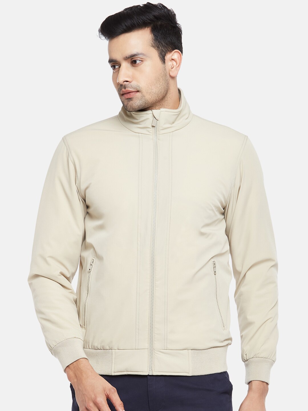 

BYFORD by Pantaloons Men Cream-Coloured Bomber Jacket