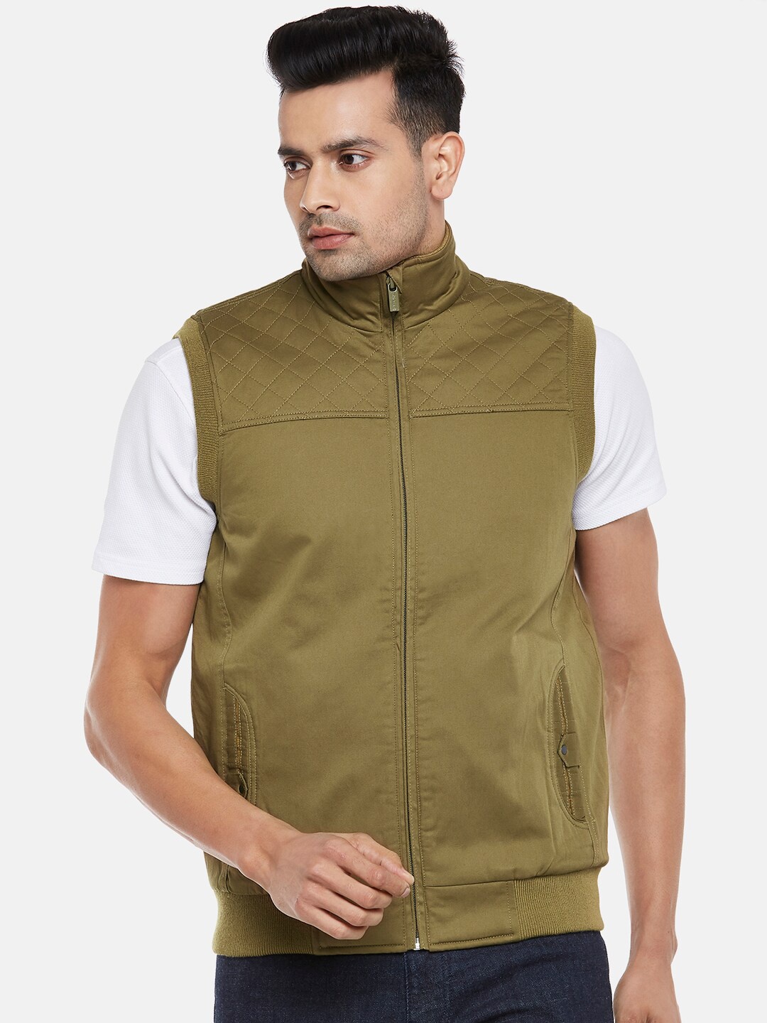 

BYFORD by Pantaloons Men Olive Brown Pure Cotton Bomber Jacket