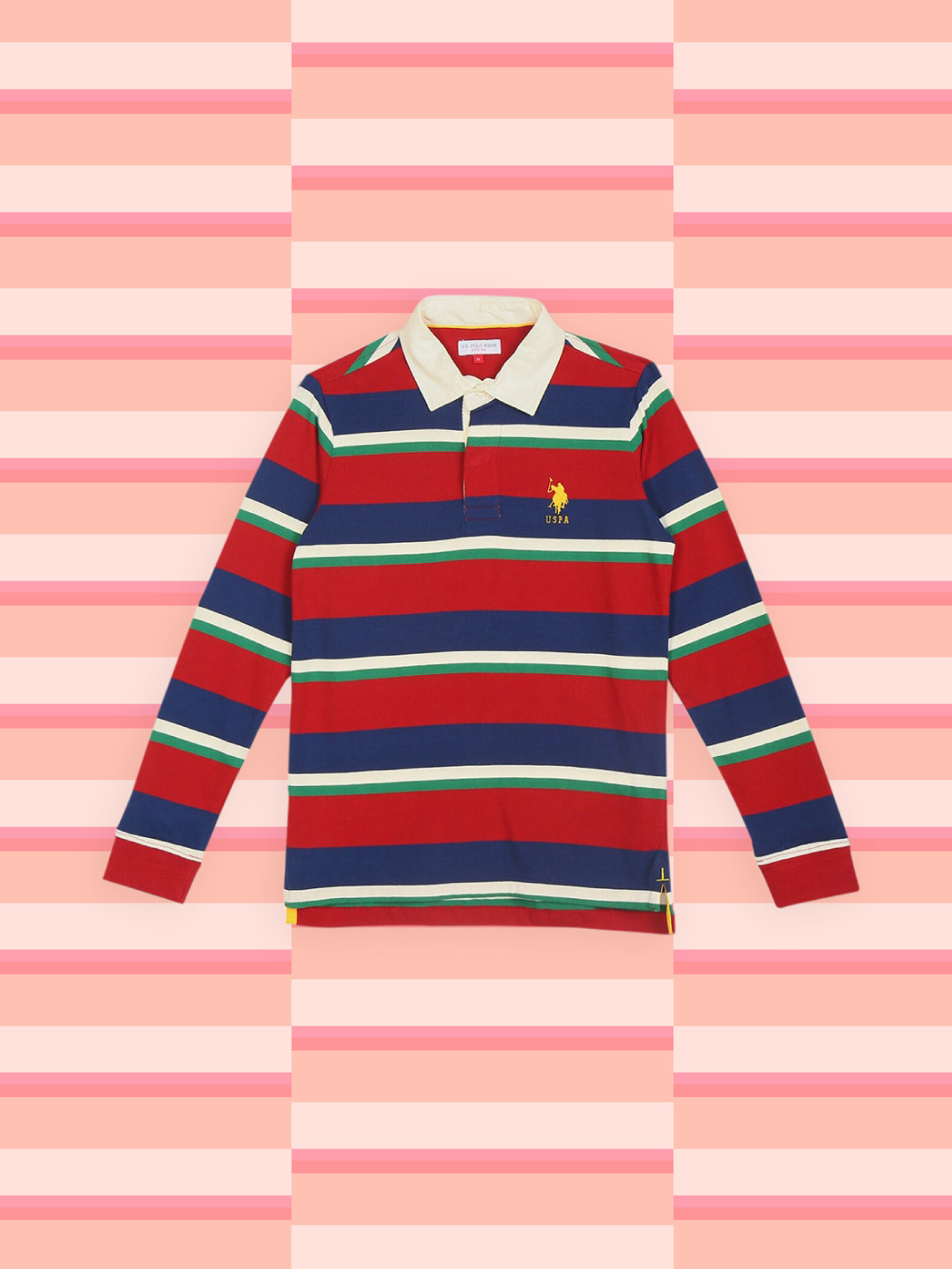 

U.S. Polo Assn. Kids Boys Red Striped Polo Collar Full Sleeve T-shirt