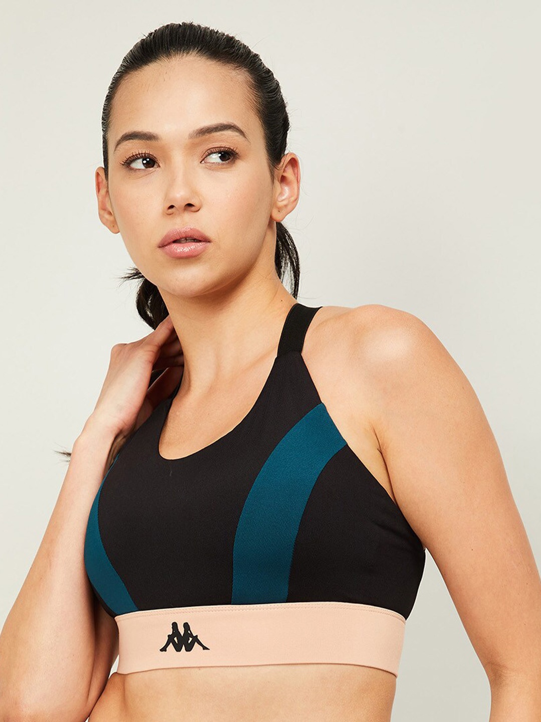 

Kappa Black & Blue Colourblocked Workout Bra Lightly Padded