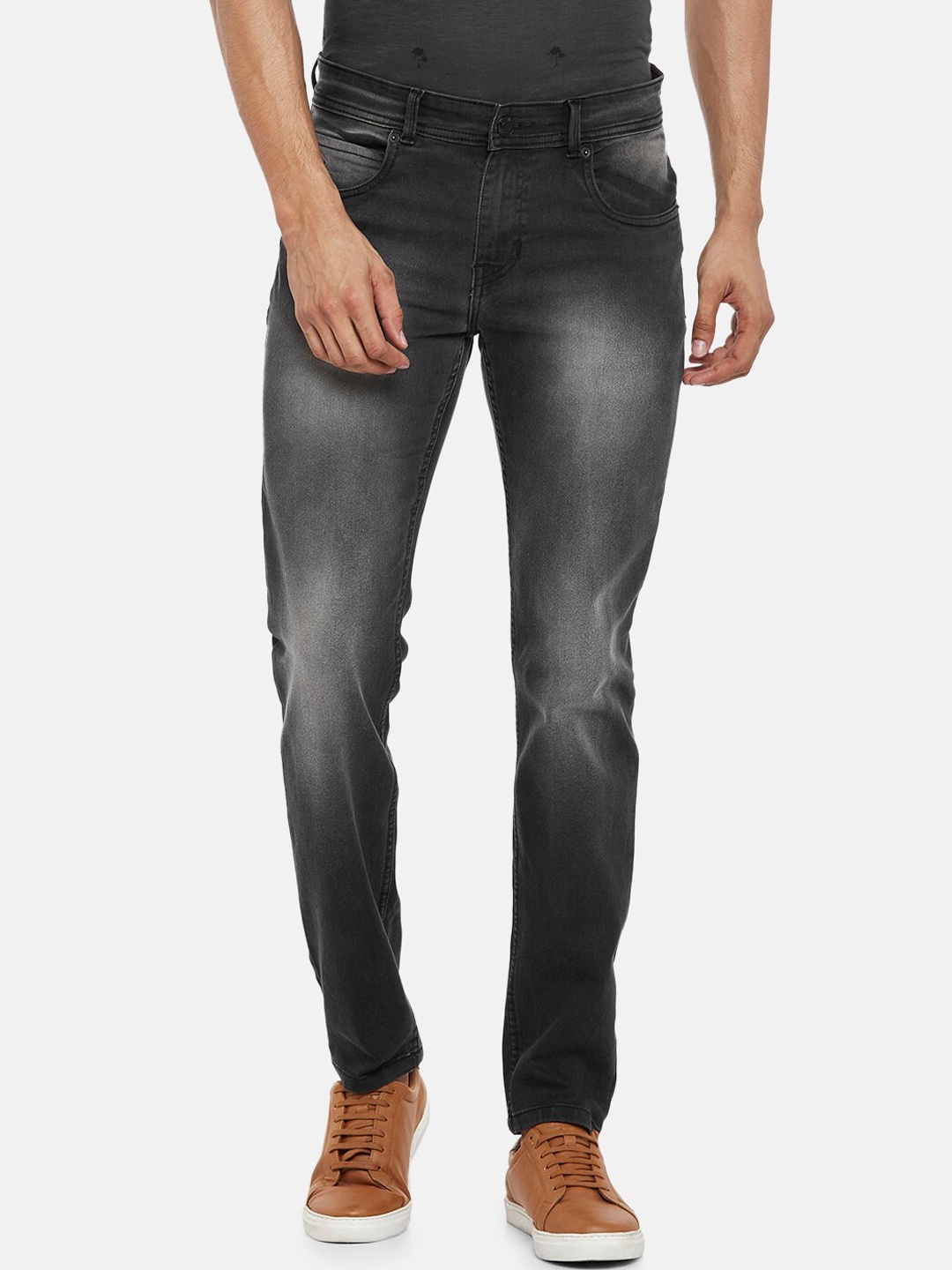 

People Men Grey Slim Fit Mildly Distressed Pure Cotton Heavy Fade Jeans