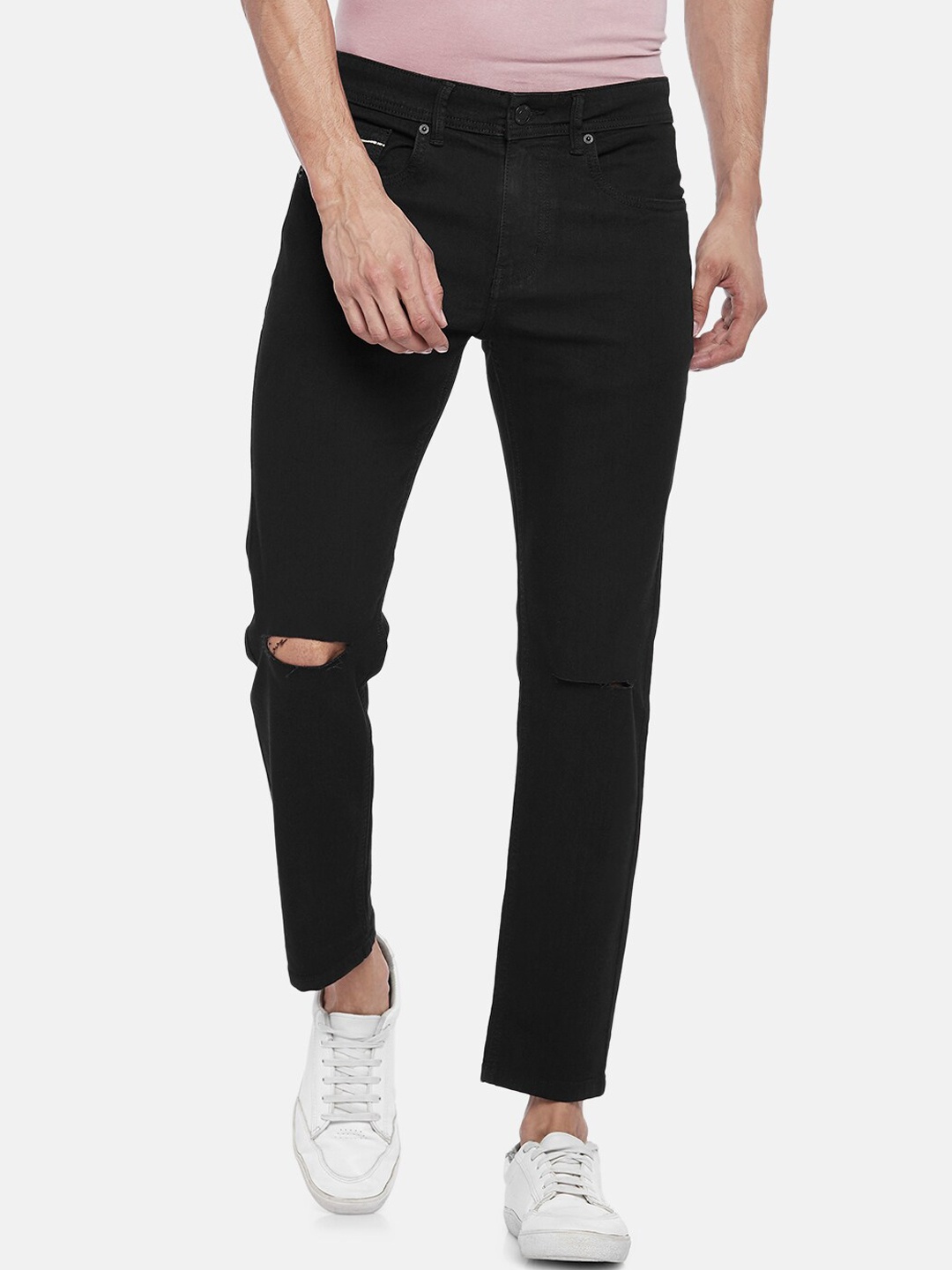 

People Men Black Skinny Fit Slash Knee Jeans