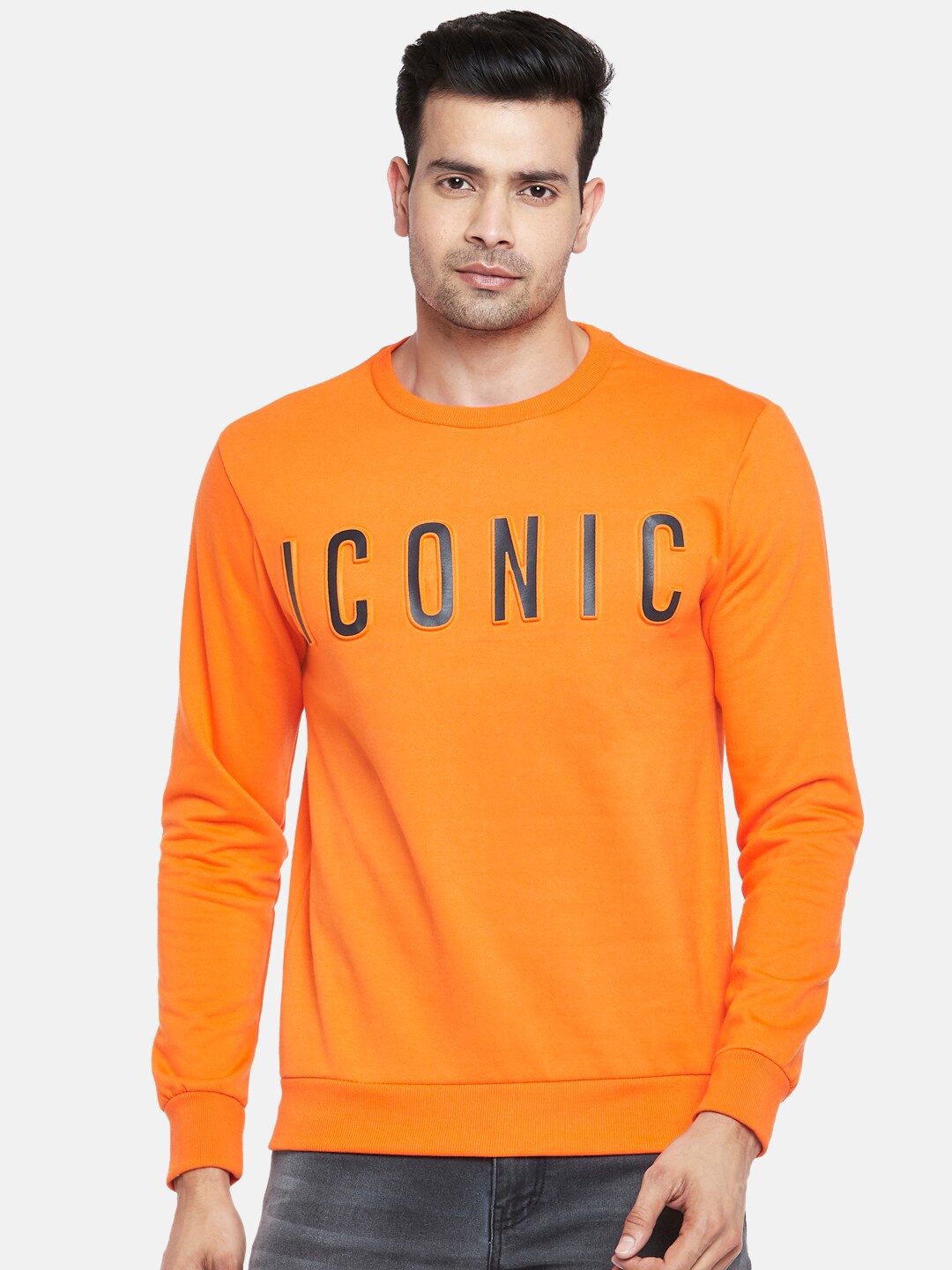 

People Men Orange Printed Sweatshirt