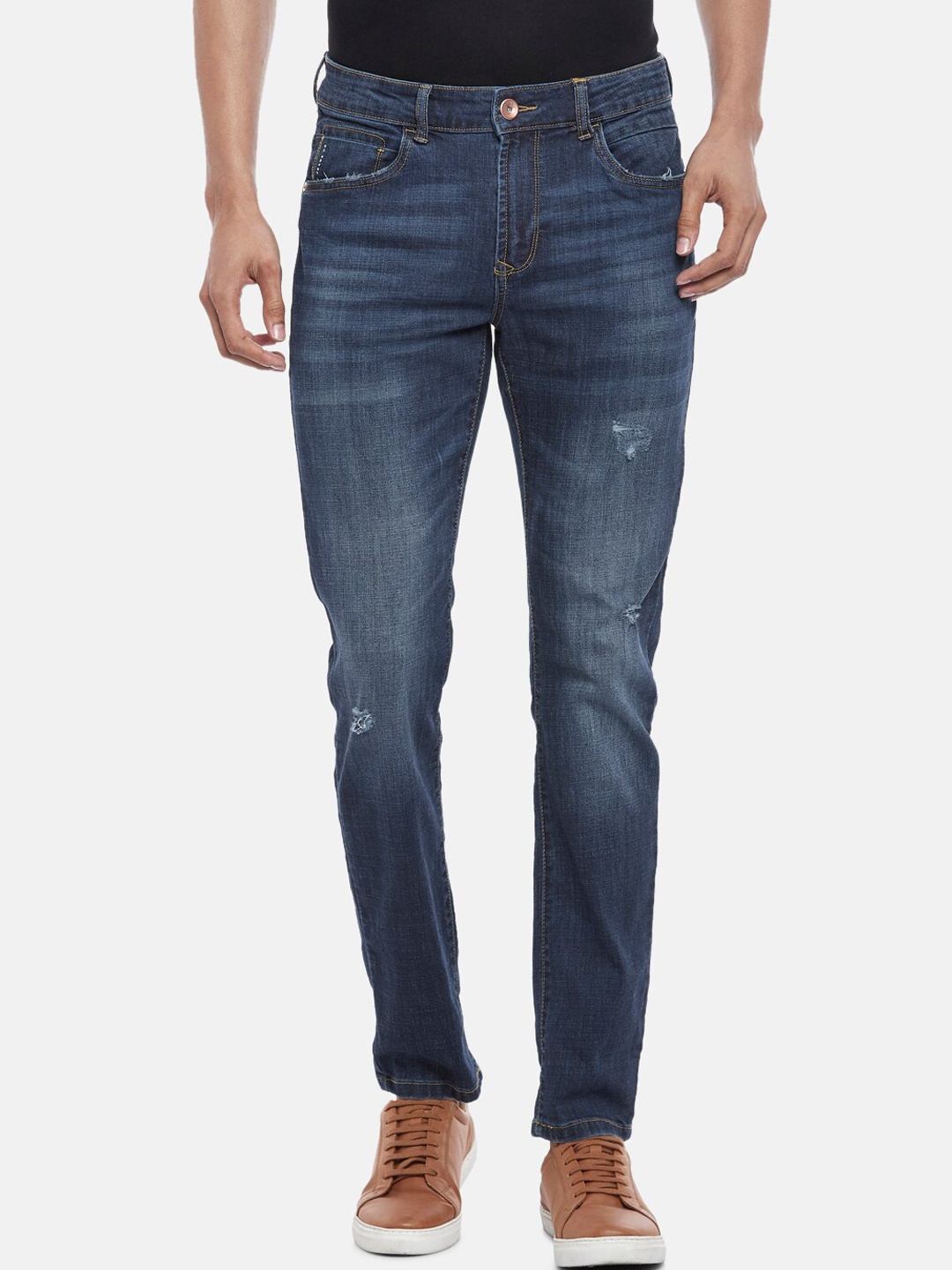 

SF JEANS by Pantaloons Men Blue Slim Fit Mildly Distressed Heavy Fade Jeans