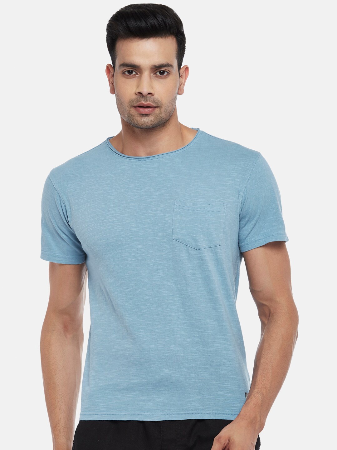 

Urban Ranger by pantaloons Men Blue Pure Cotton Slim Fit T-shirt