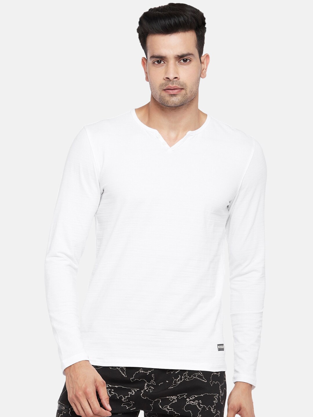 

Urban Ranger by pantaloons Men White Henley Neck Slim Fit T-shirt