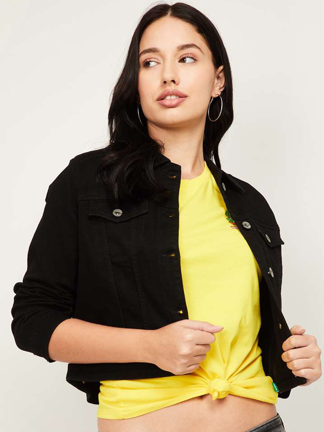 

Xpose Women Black Solid Crop Denim Jacket
