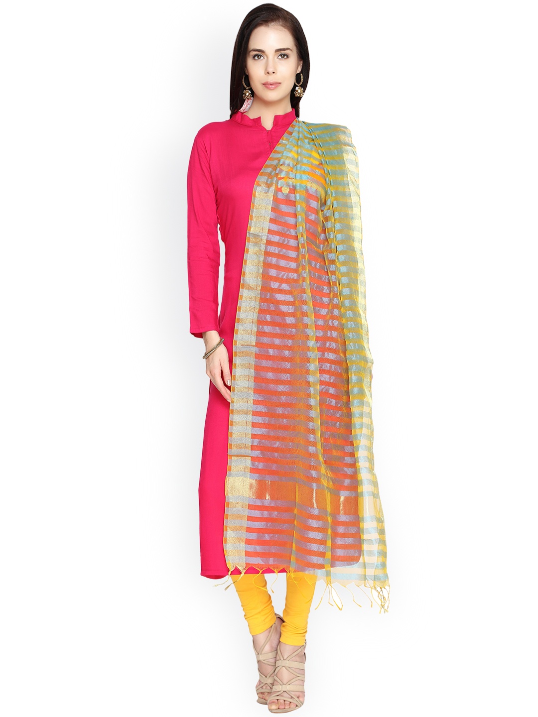 

Dupatta Bazaar Blue & Yellow Striped Dupatta