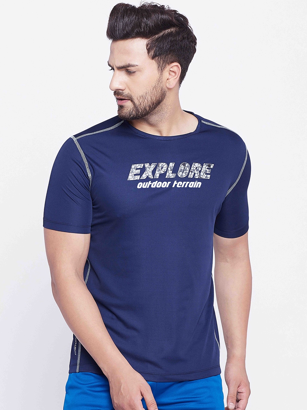 

AUSTIEX Men Navy Blue Typography Printed Running Sports T-shirt