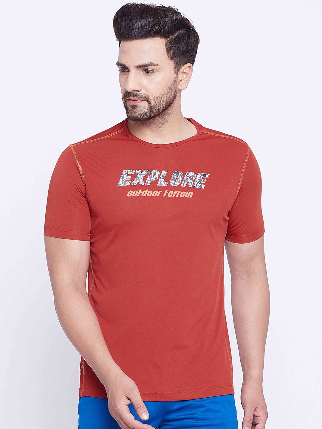 

AUSTIEX Men Red Typography Printed Regular Fit Sports T-shirt