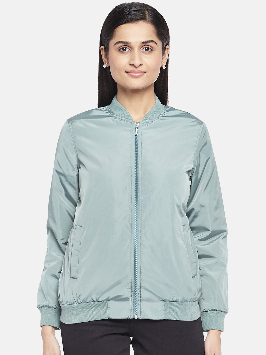 

Honey by Pantaloons Women Green Bomber Jacket
