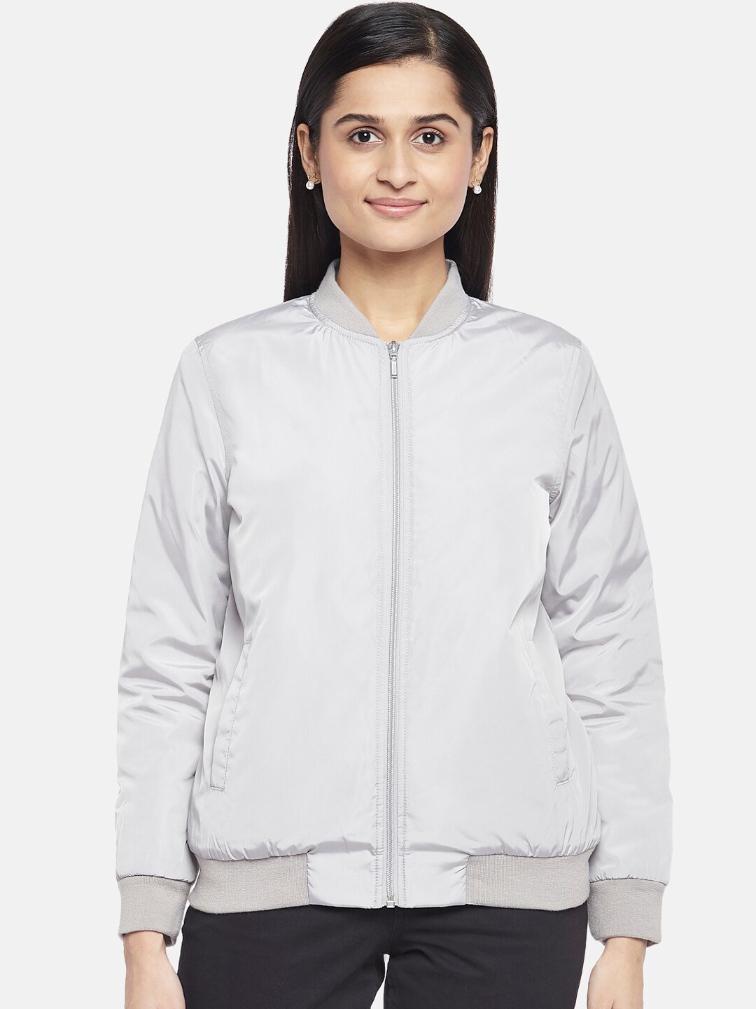 

Honey by Pantaloons Women Grey Bomber Jacket
