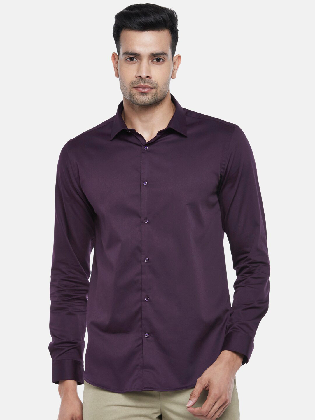 

BYFORD by Pantaloons Men Violet Slim Fit Pure Cotton Party Shirt