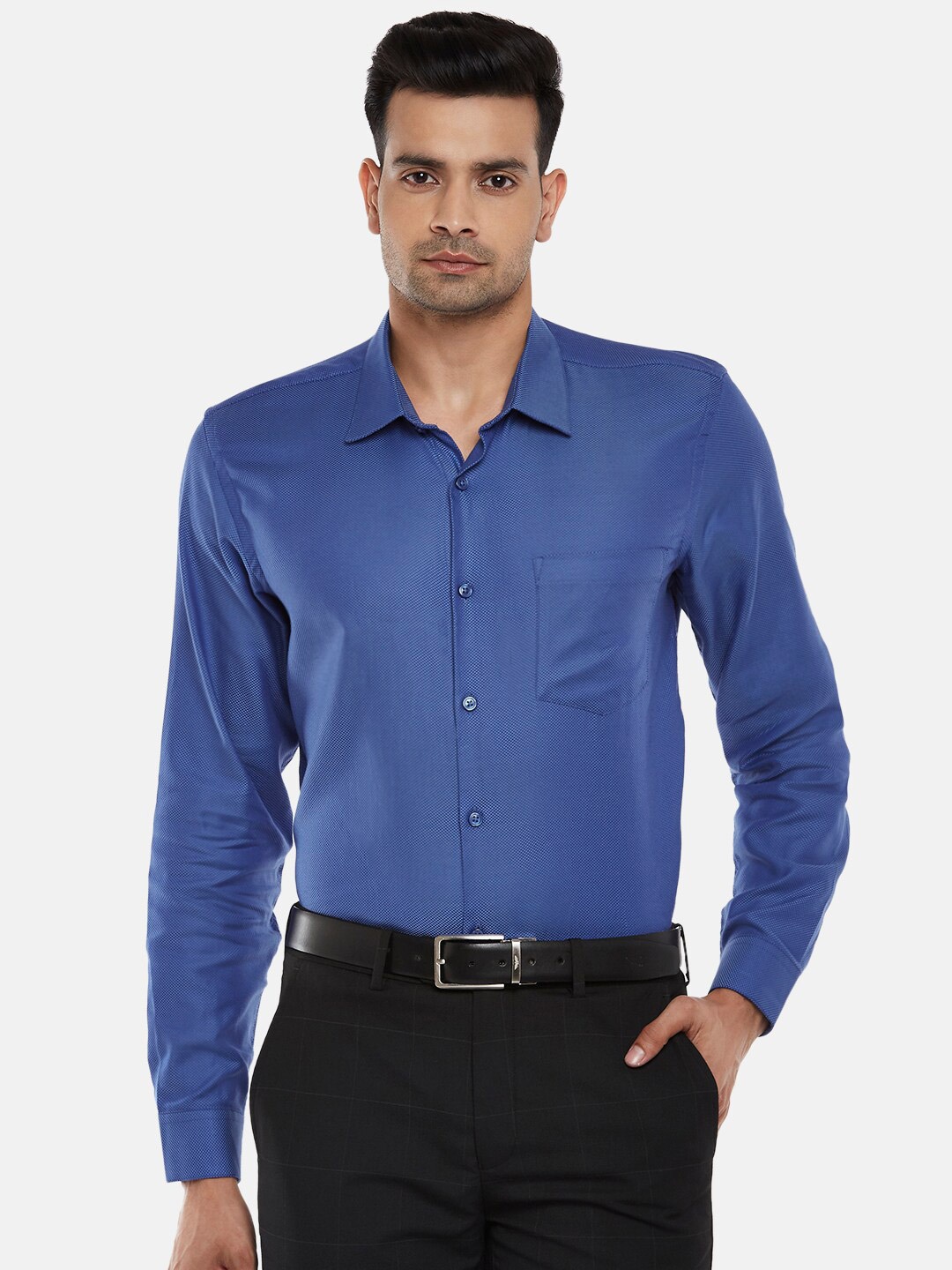 

BYFORD by Pantaloons Men Blue Slim Fit Opaque Pure Cotton Formal Shirt