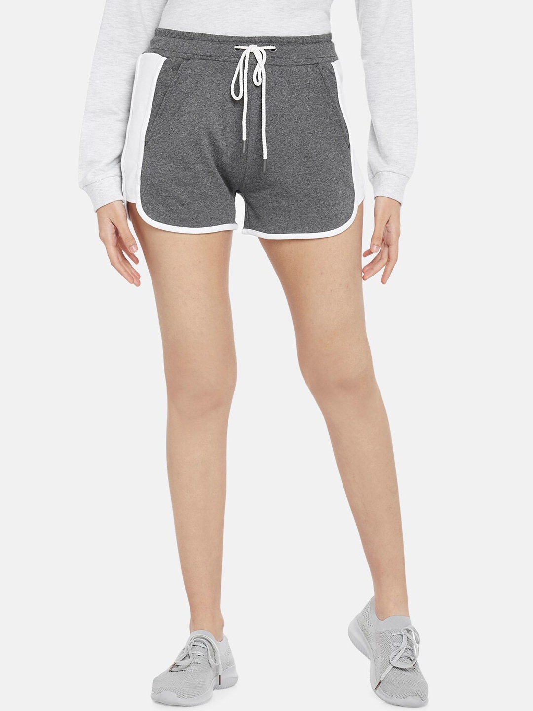 

Ajile by Pantaloons Women Grey & White Pure Cotton Sports Shorts