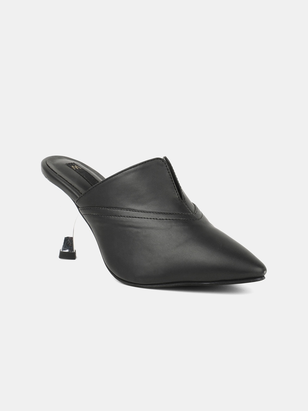 

W The Folksong Collection Black PU Work Kitten Mules with Bows