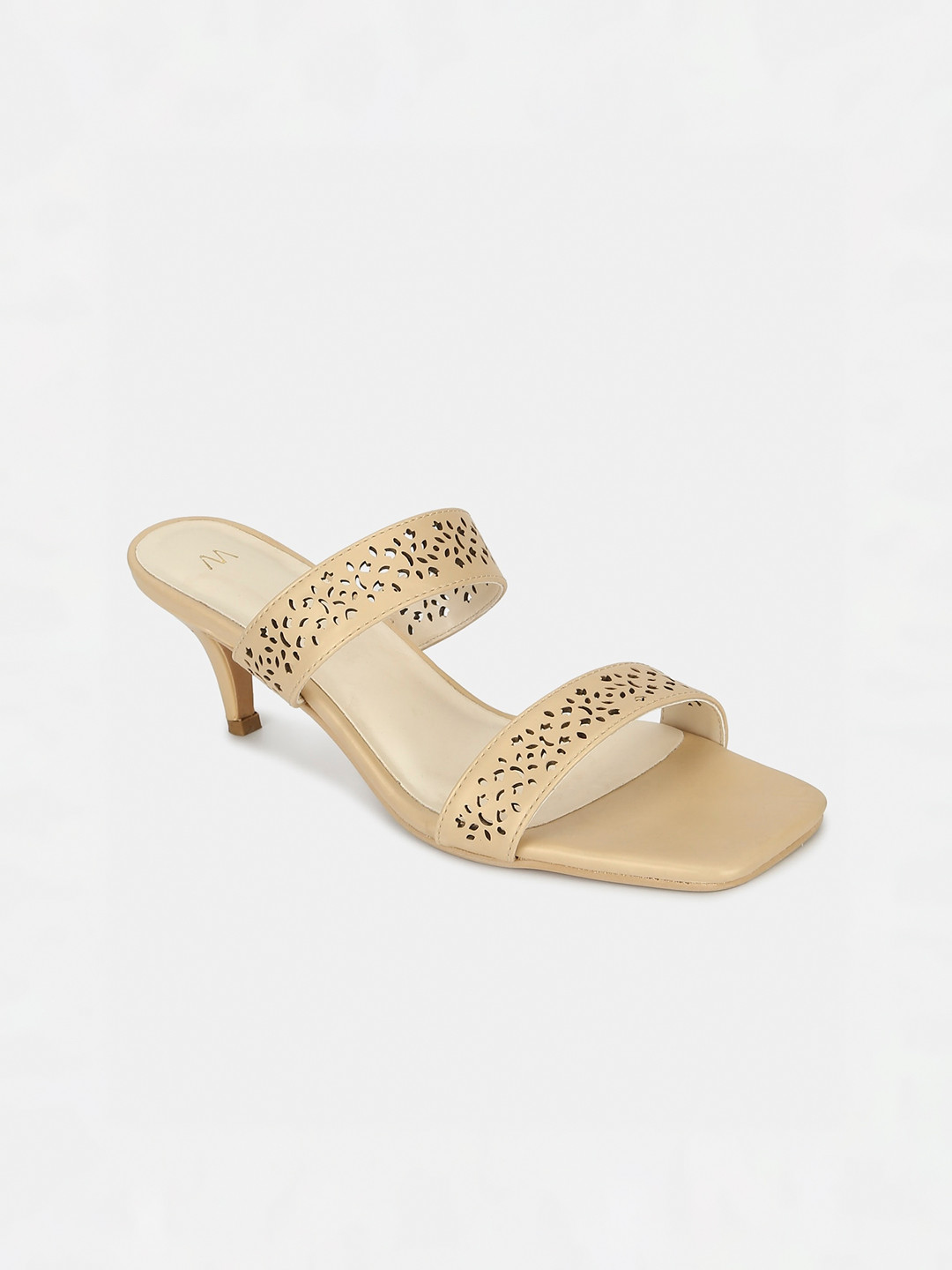 

W Beige Textured PU Party Kitten Heel with Laser Cuts
