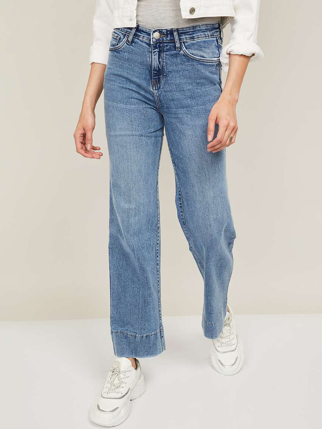 

Xpose Women Blue Wide Leg High-Rise Light Fade Stretchable Jeans