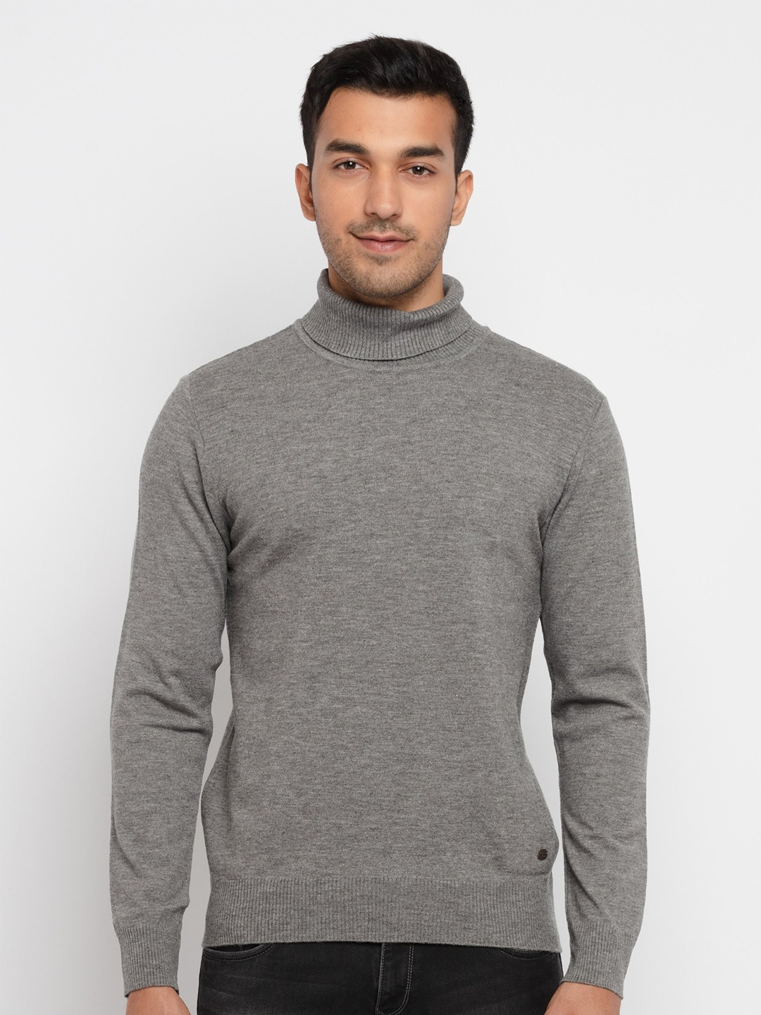 

Status Quo Men Grey Turtle Neck Acrylic Pullover Sweater