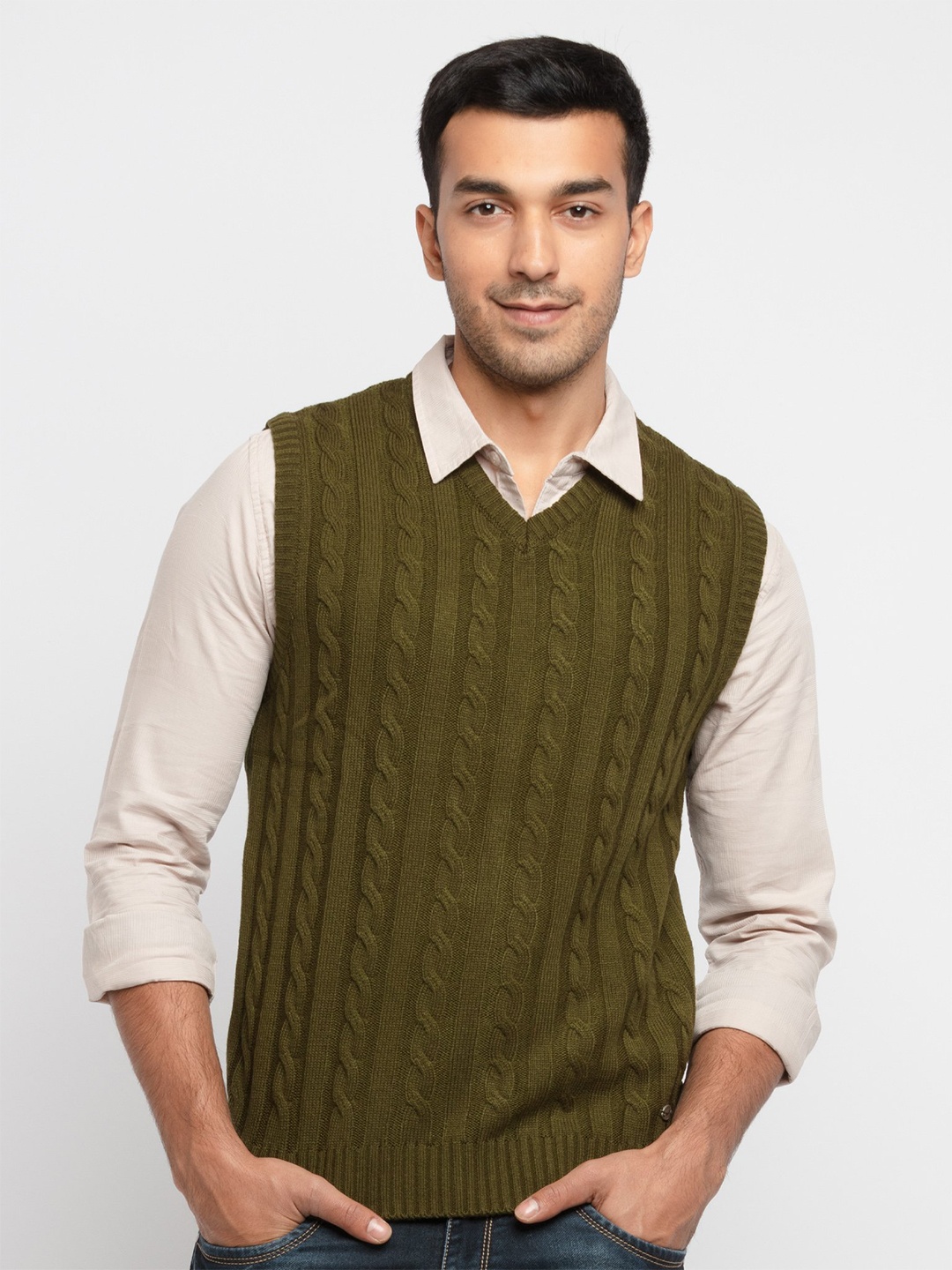 

Status Quo Men Olive Green Argyle Pullover