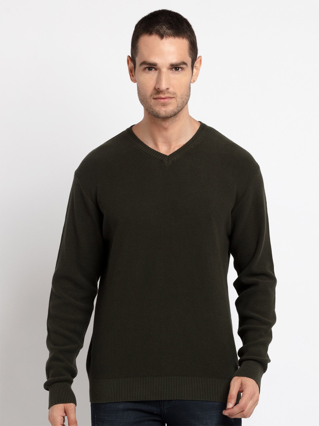 

Status Quo Men Olive Solid Pullover Sweater