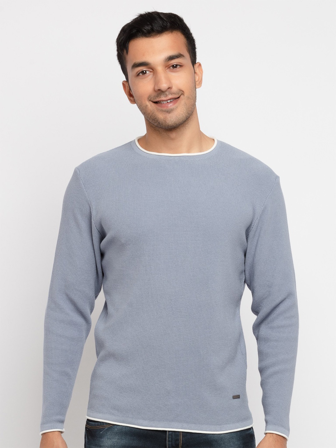 

Status Quo Men Grey Textured Cotton Pullover