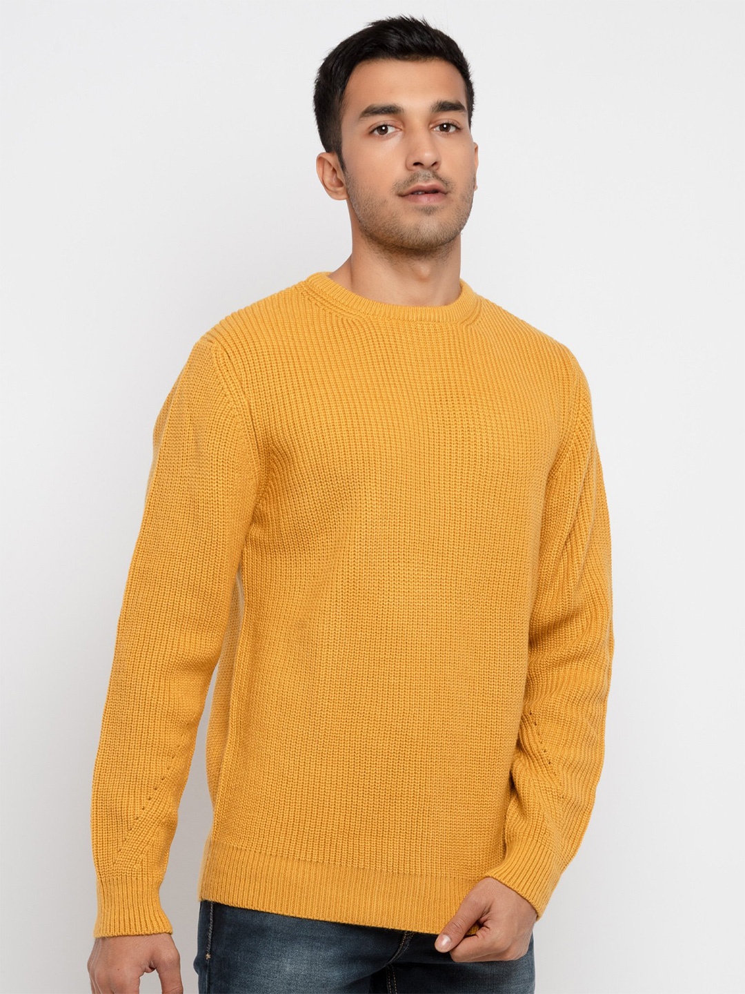 

Status Quo Men Mustard Yellow Acrylic Pullover Sweater