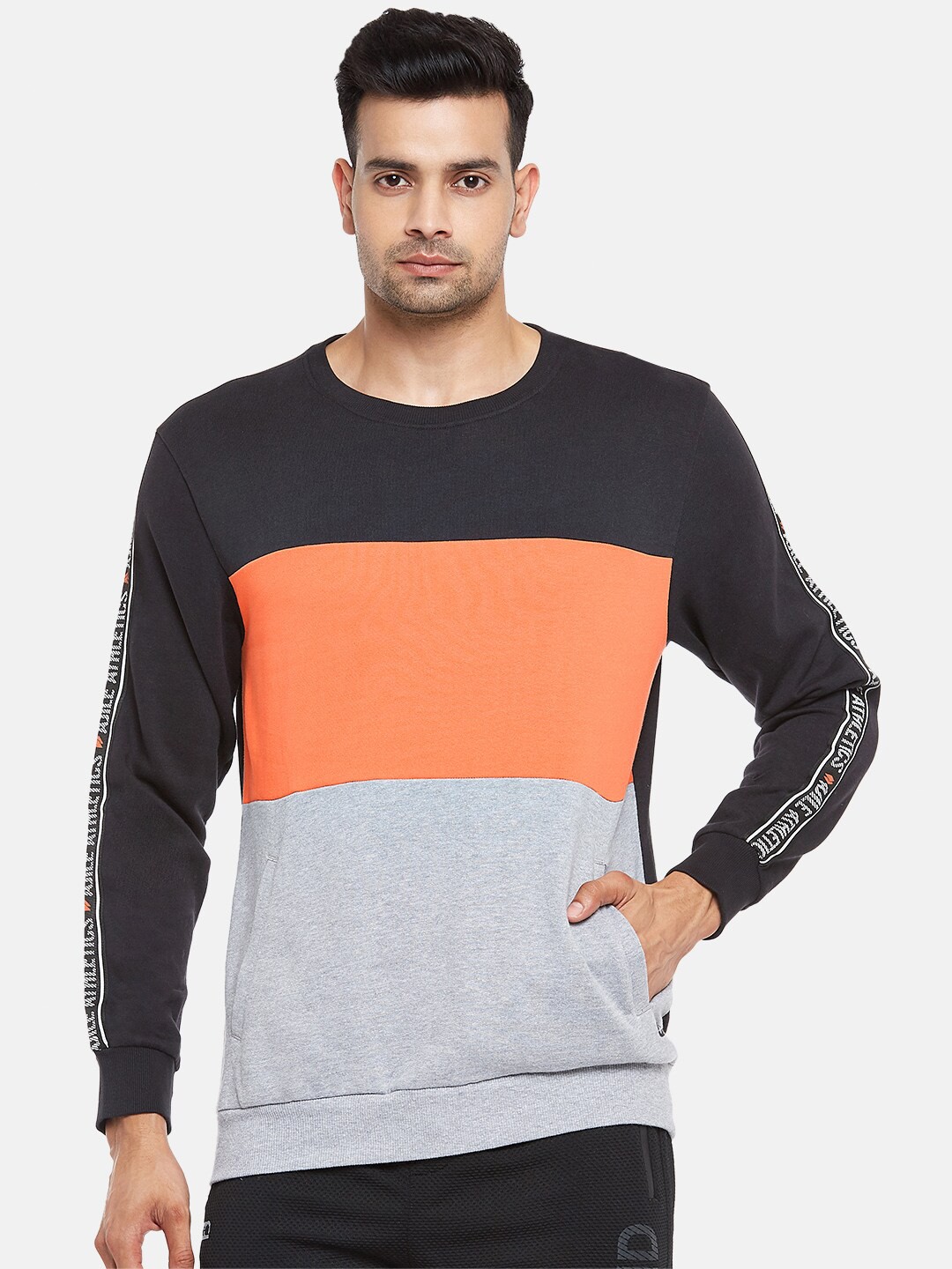 

Ajile by Pantaloons Men Black & Orange Colourblocked Sweatshirt