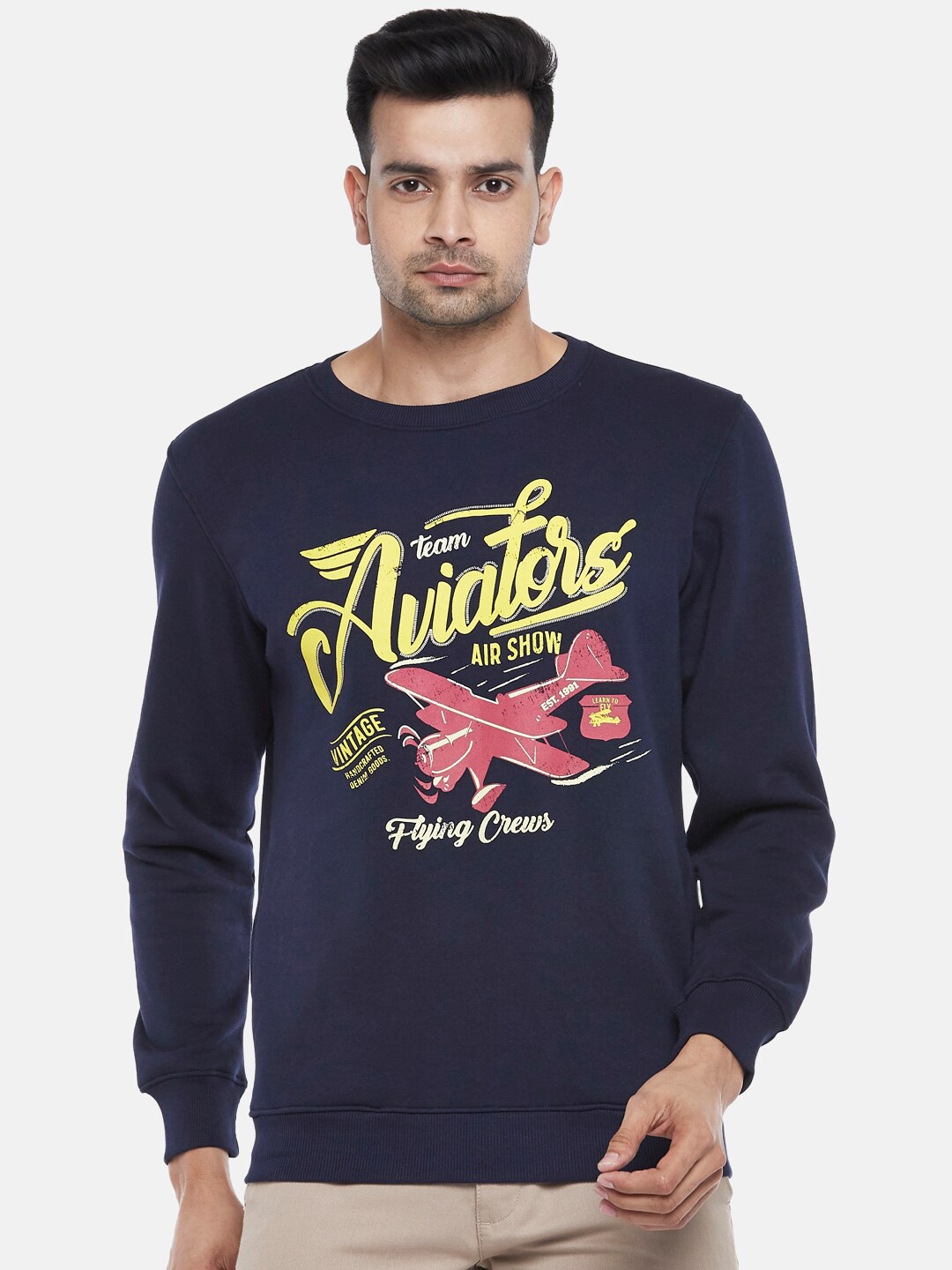 

BYFORD by Pantaloons Men Navy Blue Printed Sweatshirt