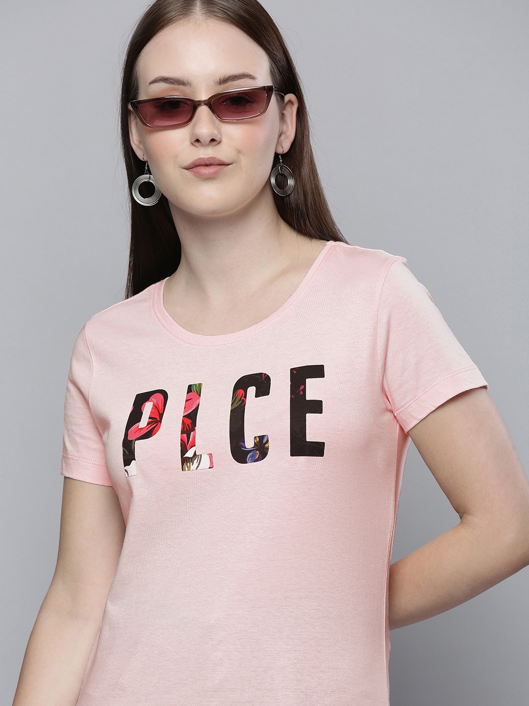 

883 Police Women Pink Typography Printed Cotton T-shirt